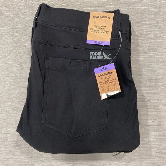 Eddie Bauer Fleece Lined Tech Pants Mens 30 x 32 Black Water Repellent Insulated - Picture 5 of 12